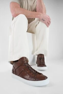 SKYE Noble-brown Folded Mid Patina Sneakers. -Untamedstreet Shop SKYE men sneakers mid high brown luxury calf leather patina made in italyLF SS24 04795 1