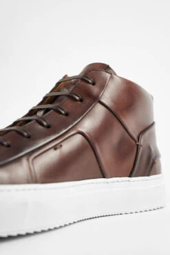 SKYE Noble-brown Folded Mid Patina Sneakers. -Untamedstreet Shop SKYE men sneakers mid high brown luxury calf leather patina made in italyMACROSSNEAKERS02337