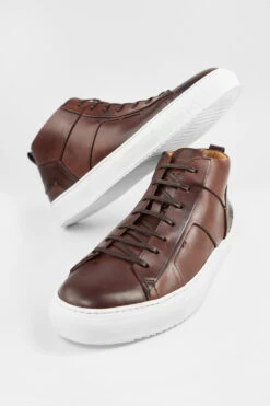 SKYE Noble-brown Folded Mid Patina Sneakers. -Untamedstreet Shop SKYE men sneakers mid high brown luxury calf leather patina made in italySNEAKERS00997