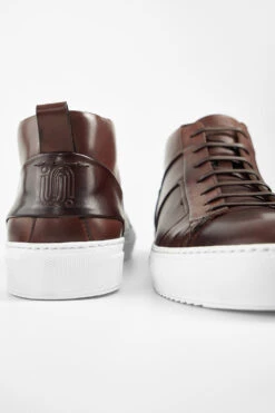 SKYE Noble-brown Folded Mid Patina Sneakers. -Untamedstreet Shop SKYE men sneakers mid high brown luxury calf leather patina made in italySNEAKERS01410