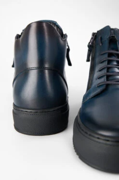 SOHO LOUNGE Meteorite-blue Patina High Sneakers. -Untamedstreet Shop SOHO men sneakers sneakers high blue luxury calf leather patina made in italy7451