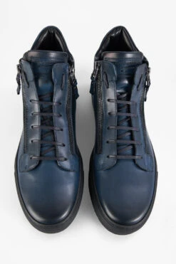 SOHO LOUNGE Meteorite-blue Patina High Sneakers. -Untamedstreet Shop SOHO men sneakers sneakers high blue luxury calf leather patina made in italy8218