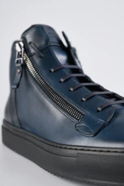 SOHO LOUNGE Meteorite-blue Patina High Sneakers. -Untamedstreet Shop SOHO men sneakers sneakers high blue luxury calf leather patina made in italy9315