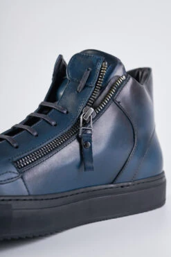 SOHO LOUNGE Meteorite-blue Patina High Sneakers. -Untamedstreet Shop SOHO men sneakers sneakers high blue luxury calf leather patina made in italy9317