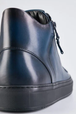 SOHO LOUNGE Meteorite-blue Patina High Sneakers. -Untamedstreet Shop SOHO men sneakers sneakers high blue luxury calf leather patina made in italy9318