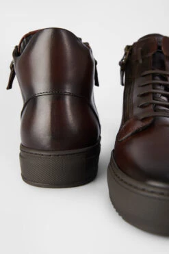 SOHO LOUNGE Chestnut Patina High Sneakers. -Untamedstreet Shop SOHO men sneakers trainers high dark brown luxury calf leather patina made in italy7461