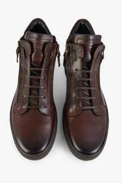 SOHO LOUNGE Chestnut Patina High Sneakers. -Untamedstreet Shop SOHO men sneakers trainers high dark brown luxury calf leather patina made in italy8222