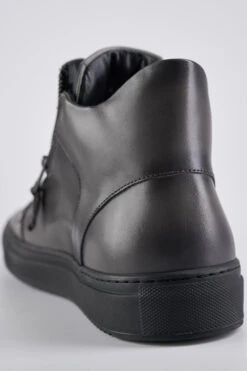 SOHO LOUNGE Aluminium-grey Patina High Sneakers. -Untamedstreet Shop SOHO men sneakers trainers high grey black luxury calf leather patina made in italy9330