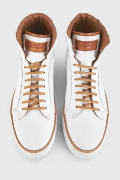 SOHO EDGE White Welted High Sneakers. 12 SOHO EDGE White Welted High Sneakers. -Untamedstreet Shop SOHO men sneakers trainers high white cognac brown luxury calf leather patina minimalist made in italy8235