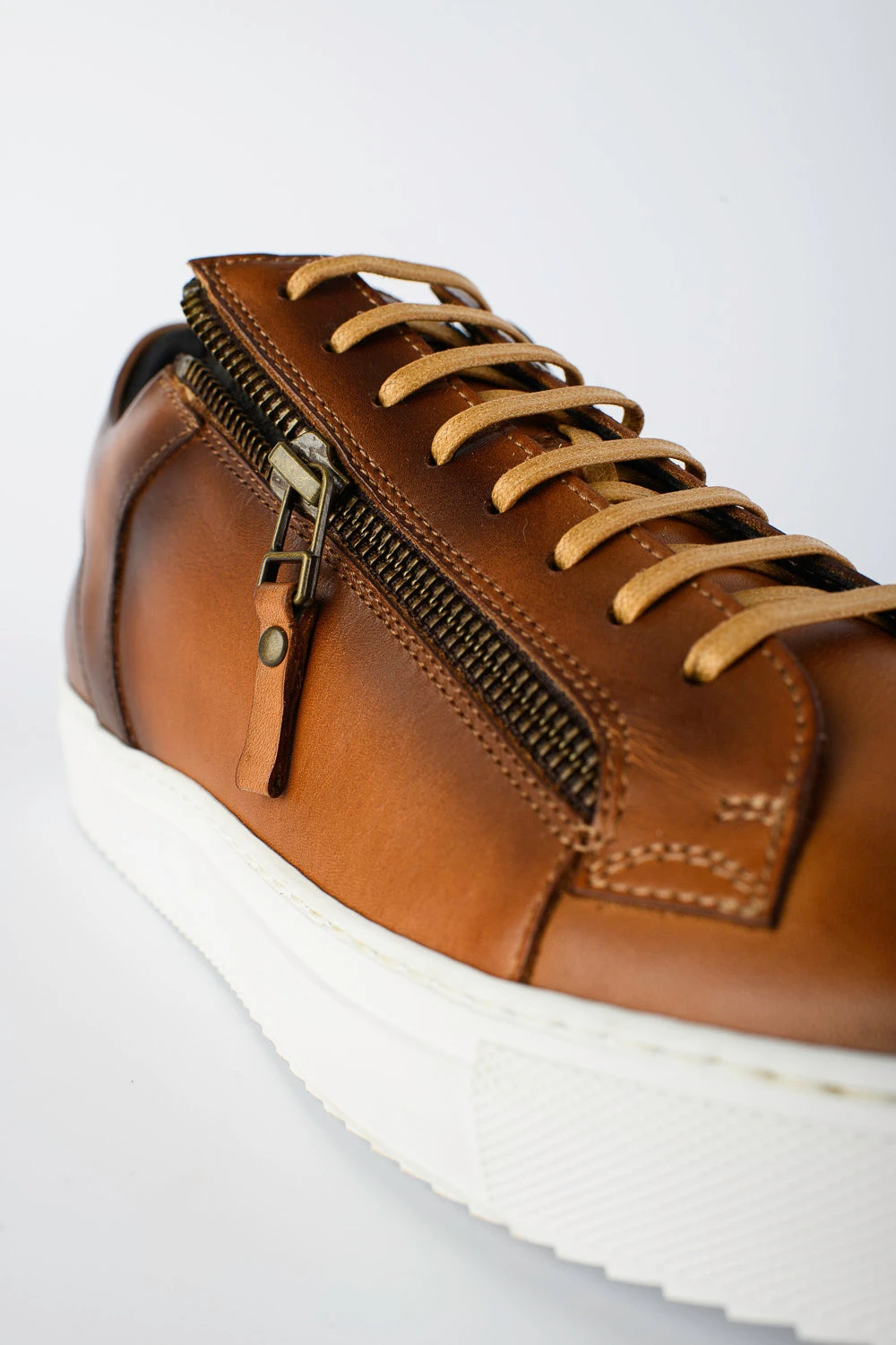 SOHO Light-tan Double-zip Patina Sneakers. 2 SOHO Light-tan Double-zip Patina Sneakers. - Image 2