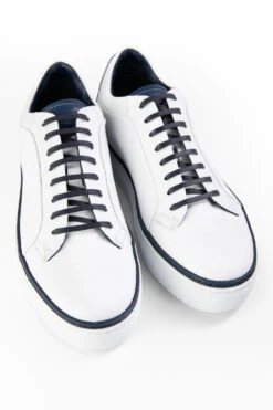 SOHO EDGE White Blue Welted Sneakers. -Untamedstreet Shop SOHO men sneakers trainers low white blue luxury calf leather patina minimalist made in italy7545