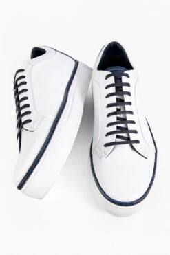 SOHO EDGE White Blue Welted Sneakers. -Untamedstreet Shop SOHO men sneakers trainers low white blue luxury calf leather patina minimalist made in italy8100