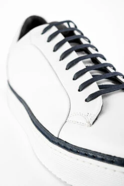 SOHO EDGE White Blue Welted Sneakers. -Untamedstreet Shop SOHO men sneakers trainers low white blue luxury calf leather patina minimalist made in italy9159