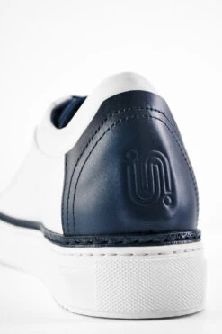 SOHO EDGE White Blue Welted Sneakers. -Untamedstreet Shop SOHO men sneakers trainers low white blue luxury calf leather patina minimalist made in italy9161