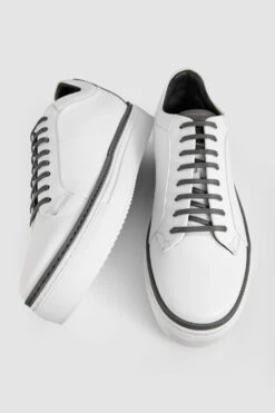 SOHO EDGE White Grey Welted Sneakers. -Untamedstreet Shop SOHO men sneakers trainers low white grey luxury calf leather patina minimalist made in italy8103