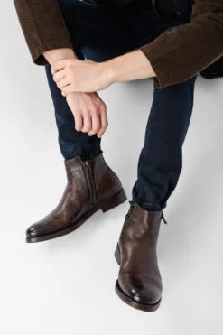 SLOANE Ice-brown Double-zip Ankle Boots. -Untamedstreet Shop UntamedStreetModelDay104238