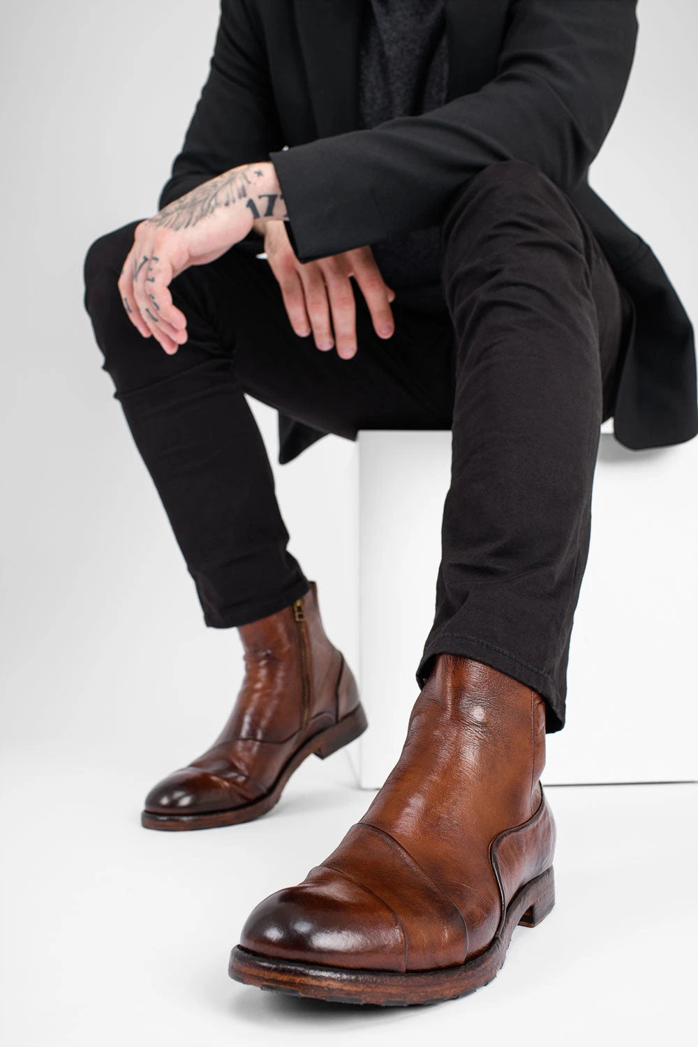 ASTON EDGE Cognac Laceless Ankle Boots. 3 ASTON EDGE Cognac Laceless Ankle Boots. - Image 3