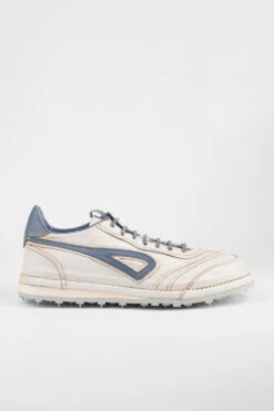 WYRE Off-white & Blue Nappa Sneakers.