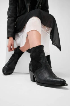 AUSTIN Black Textured Texan Boots. 31 AUSTIN Black Textured Texan Boots. -Untamedstreet Shop Women wearing AUSTIN black triple textured texan leather boots 244535