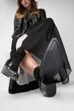 AUSTIN Black Textured Texan Boots. 18 AUSTIN Black Textured Texan Boots. -Untamedstreet Shop Women wearing AUSTIN black triple textured texan leather boots 244543