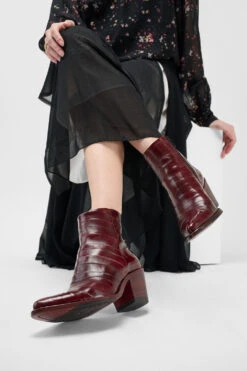 AUSTIN Passion-red Texan Boots. -Untamedstreet Shop Women wearing AUSTIN passion red texan leather boots 241143