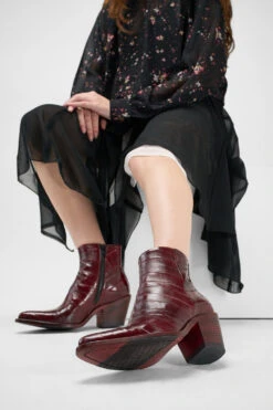 AUSTIN Passion-red Texan Boots. -Untamedstreet Shop Women wearing AUSTIN passion red texan leather boots 241260