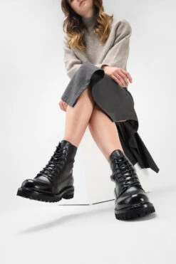 CAMDEN Jet-black Lace Up Boots. -Untamedstreet Shop Women wearing CAMDEN jet black lace up leather boots 245172