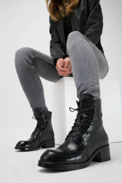 EXETER Jet-black Lace Up Boots. -Untamedstreet Shop Women wearing EXETER jet black lace up boots 243556