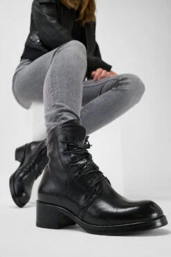 EXETER Jet-black Lace Up Boots. -Untamedstreet Shop Women wearing EXETER jet black lace up boots 243562