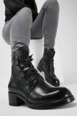 EXETER Jet-black Lace Up Boots. -Untamedstreet Shop Women wearing EXETER jet black lace up boots 243568