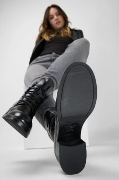 EXETER Jet-black Lace Up Boots. -Untamedstreet Shop Women wearing EXETER jet black lace up boots 243572