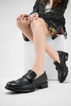 IVES Urban-black Slip On Shoes. 21 IVES Urban-black Slip On Shoes. -Untamedstreet Shop Women wearing IVES black slip on leather loafers 241857