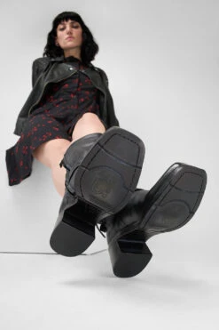 QUINN Urban-black Embellished High Boots. -Untamedstreet Shop Women wearing QUINN urban black embellished high leather boots 242533