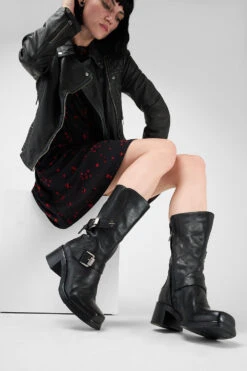 QUINN Urban-black Embellished High Boots. -Untamedstreet Shop Women wearing QUINN urban black embellished high leather boots 242538