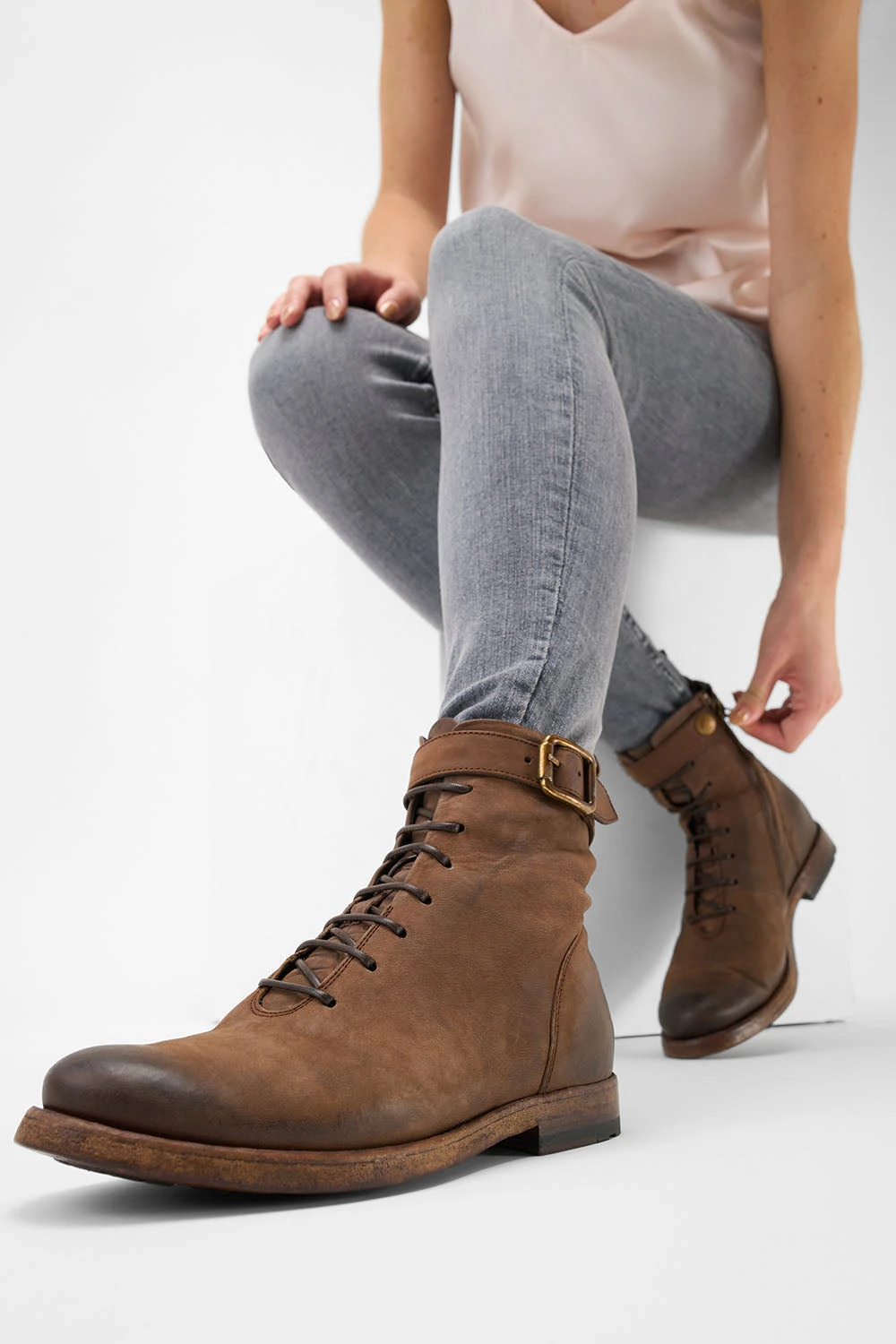 SLOANE Chocolate Lace Up Buckle Boots. 4 SLOANE Chocolate Lace Up Buckle Boots. - Image 4