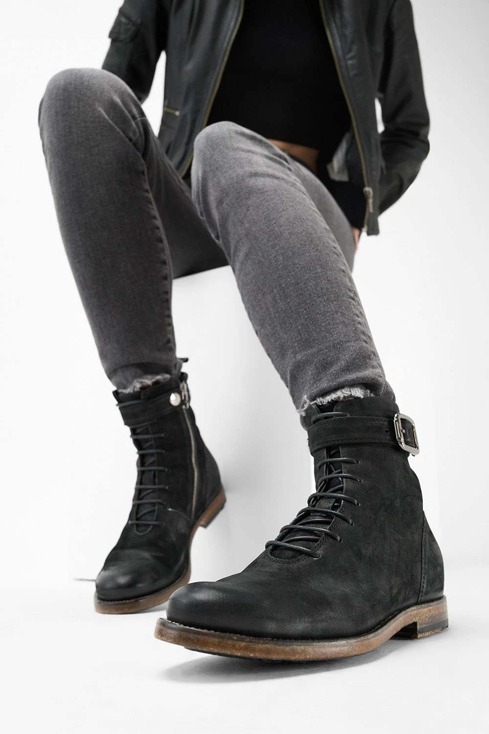 SLOANE Matte-black Lace Up Buckle Boots. 4 SLOANE Matte-black Lace Up Buckle Boots. - Image 4