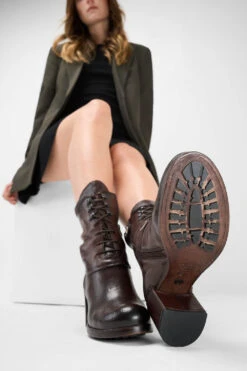 MADISON Chocolate-brown High Commando Boots. 16 MADISON Chocolate-brown High Commando Boots. -Untamedstreet Shop WomenwearingMADISONchocolate brownhighlaceupleatherboots243922