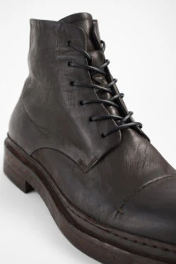 YALE Ebony-brown Welted Derby Lace Up Boots. -Untamedstreet Shop YALE men boots derby lace up black luxury leather distressed made in italyMACROS01763