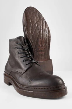 YALE Ebony-brown Welted Derby Lace Up Boots. -Untamedstreet Shop YALE men boots derby lace up black luxury leather distressed made in italySIDE00810