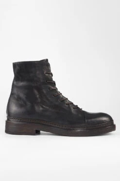YALE Matte-black Welted Oxford Lace Up Boots.
