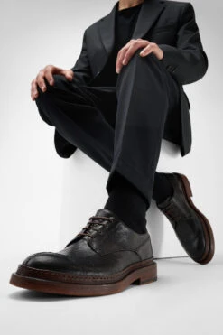 YORK Imperial-black Welted Apron Derby Shoes. -Untamedstreet Shop YORK men apron shoes black luxury leather distressed 243394