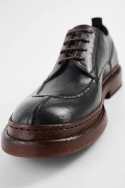 YORK Imperial-black Welted Apron Derby Shoes. -Untamedstreet Shop YORK men apron shoes black luxury leather distressed made in italyMACROS02015