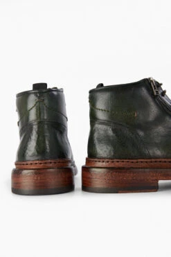 YORK Dark-green Welted Chukka Boots. -Untamedstreet Shop YORK men boots ankle lace up double zip brown green luxury calf leather distressed made in italy7301