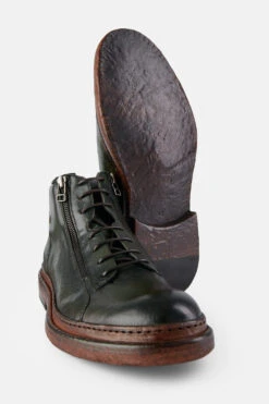 YORK Dark-green Welted Chukka Boots. -Untamedstreet Shop YORK men boots ankle lace up double zip brown green luxury calf leather distressed made in italy8321