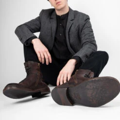 YORK Chestnut Welted Military Boots. 29 YORK Chestnut Welted Military Boots. -Untamedstreet Shop YORK men boots military lace up chestnut brown luxury buffalo leather distressed made in italy10523